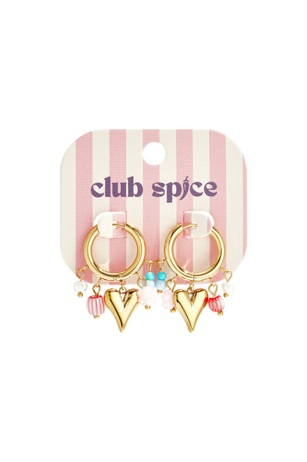 Earrings with dangling beads and heart