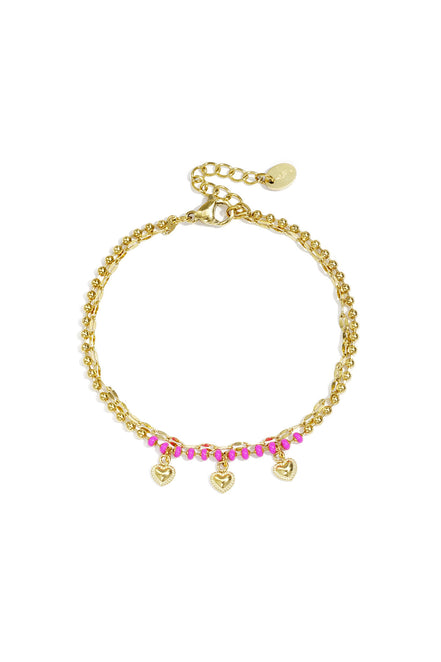 Double bracelet with beads and heart charms