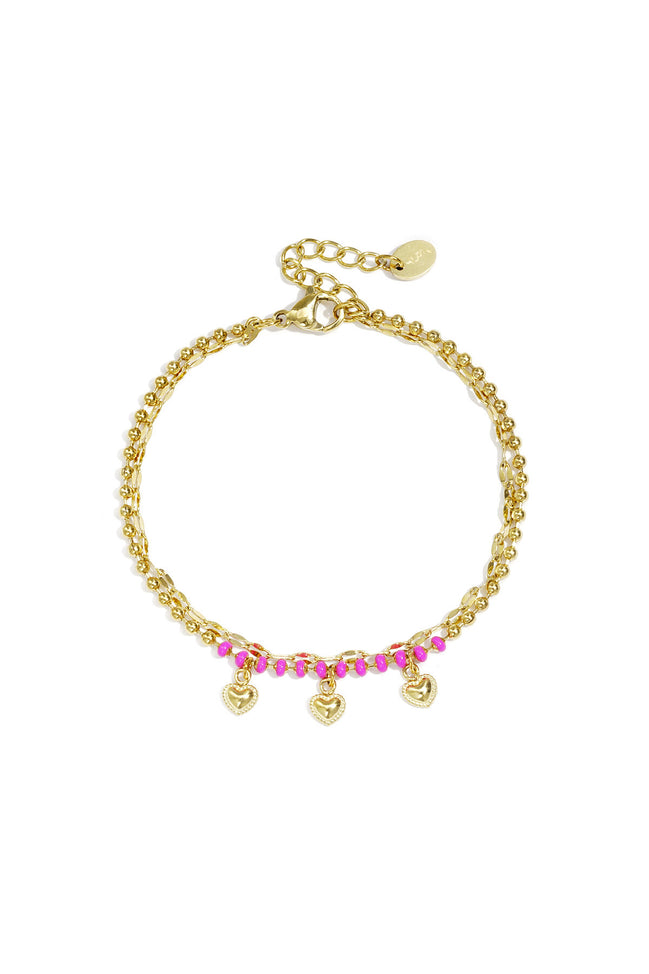 Double bracelet with beads and heart charms
