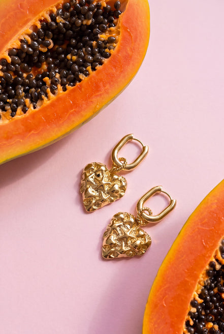 Squoval earrings with heart with star pattern