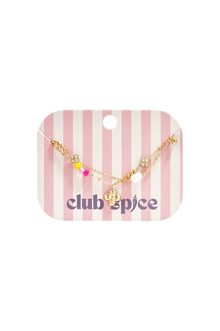 Bracelet with hanging clover, pearl and beads
