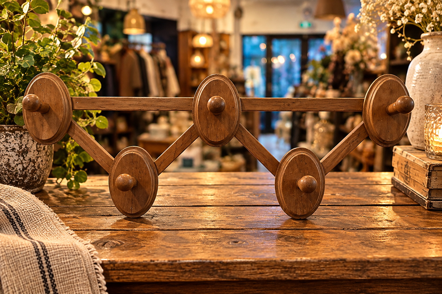 Houten kapstok met vijf haken
